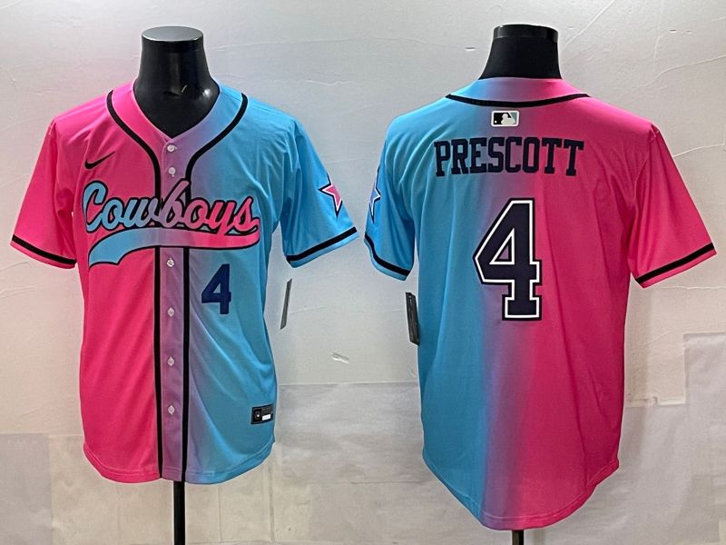 Men 2025 Dallas Cowboys 4 Prescott Blue pink Nike Limited NFL Jersey style 004